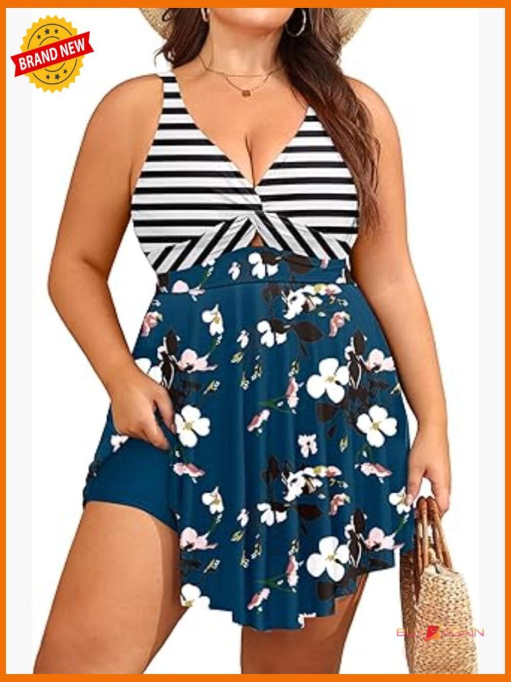 Plus Size Tankini Swimsuit - Tummy Control, Boyshorts, Cutout, Flowy Swim Dress